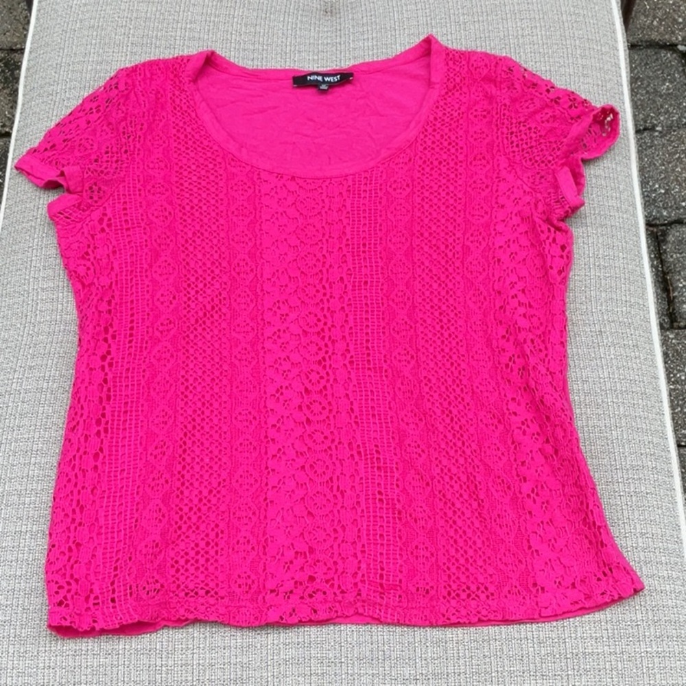 Nine West Pink Fitted Cap Sleeve T-Shirt